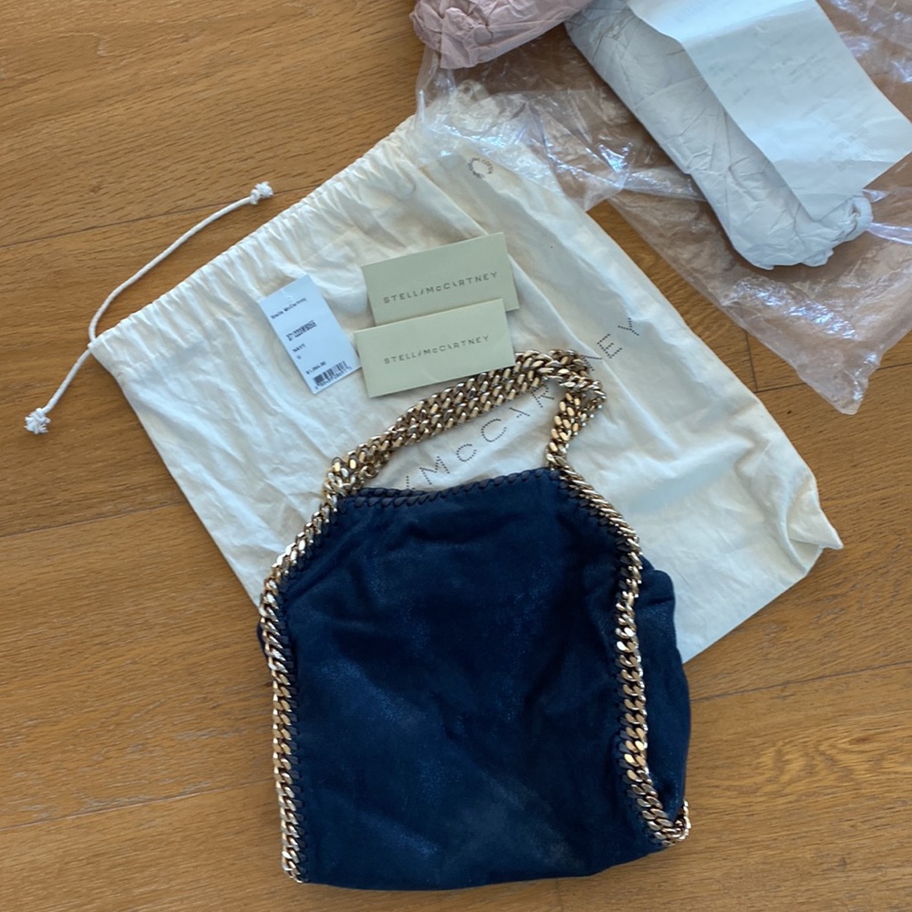 Navy blue suede satchel bag by Stella McCartney